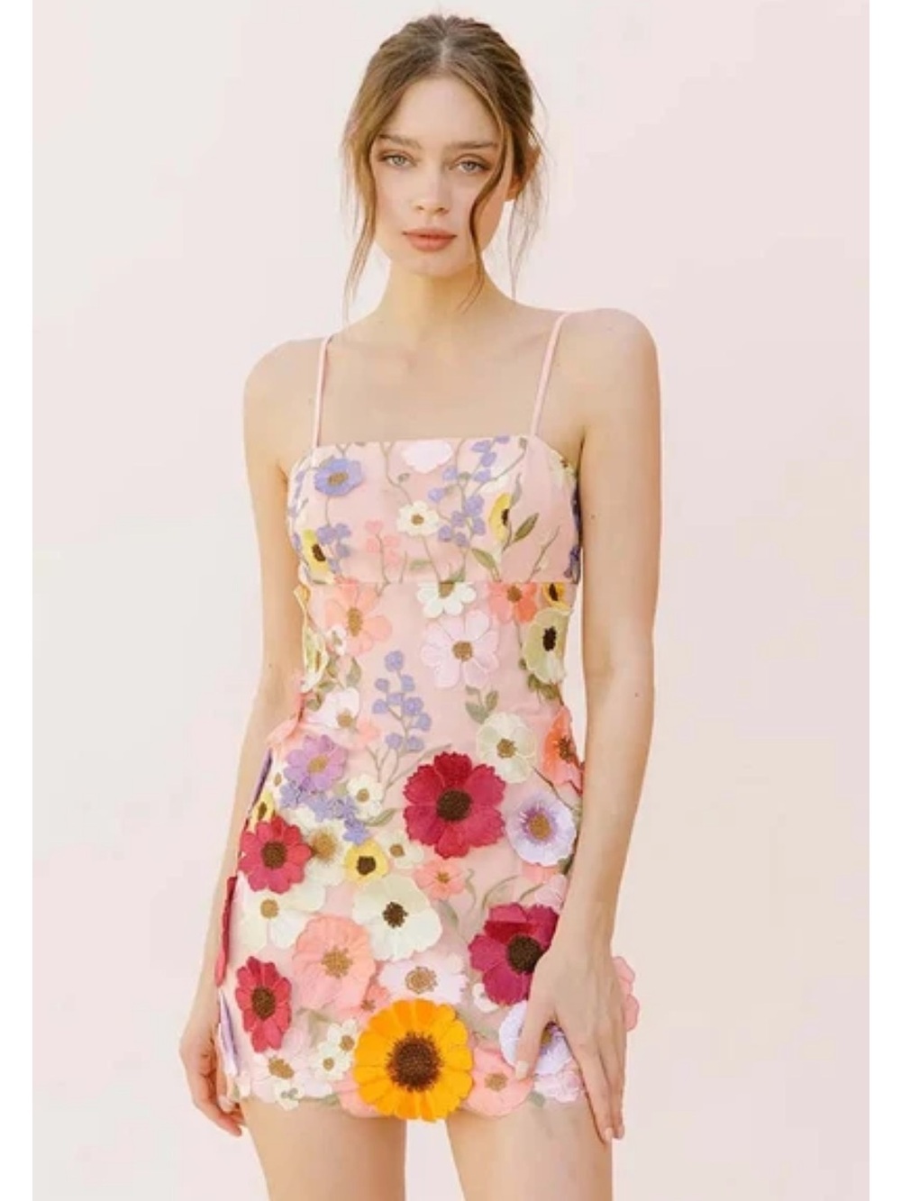 Storia Multi Floral Appliqué Mini Dress - Pink andYellow  NEW w/Tags!!